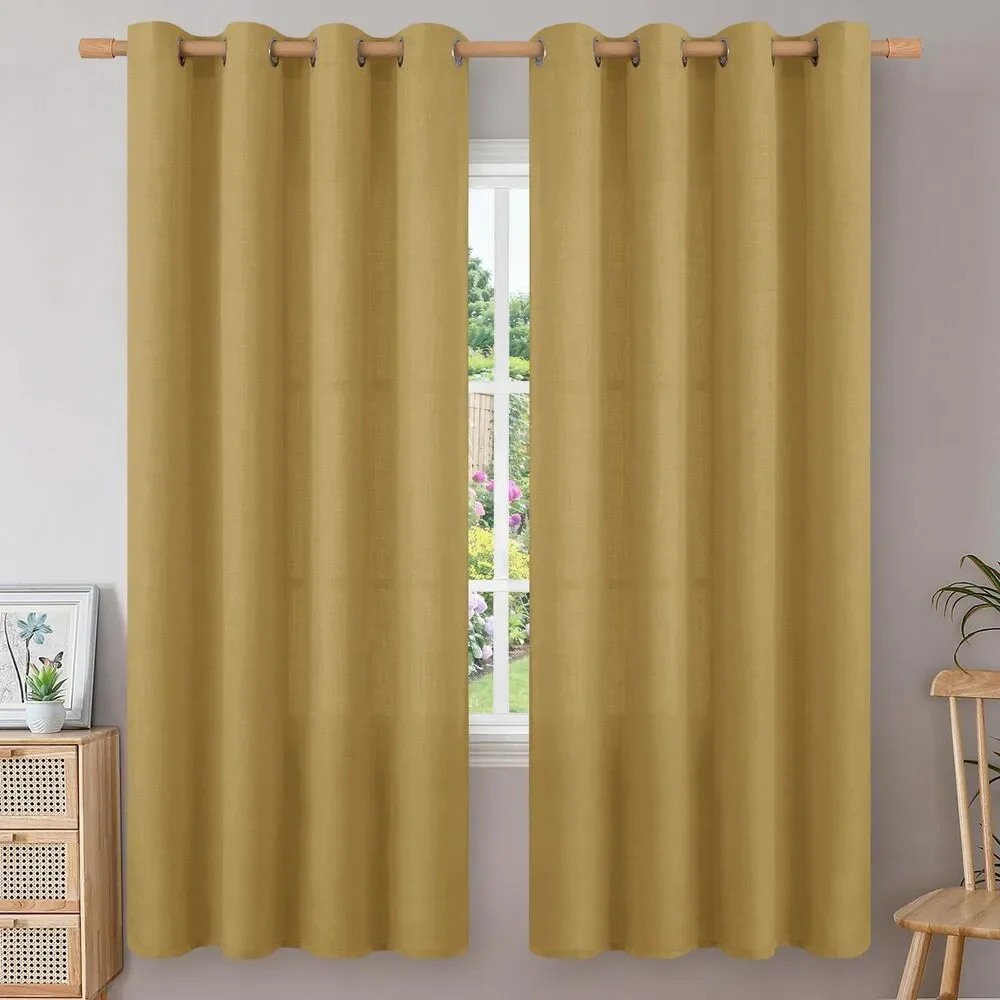Set of 2 Panels, 52 x 72 Inch, Flax Linen Burlap Textured Curtains (Taupe)
